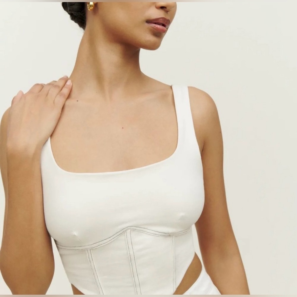 *NWT* Reformation Cropped Bustier, Ivory Tank Top with Black Stitching